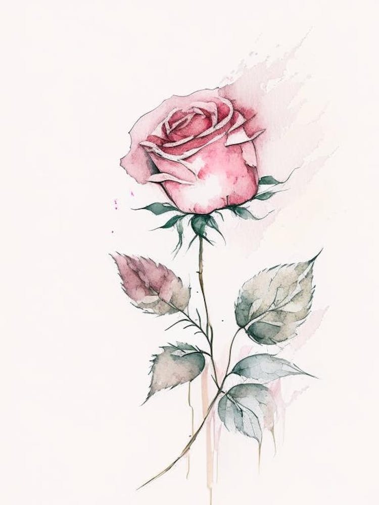 Rose Herb Minimalist Watercolour 1
