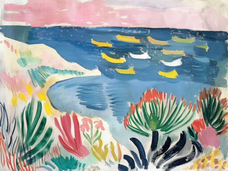 Colourful Seaside Vista Painting Inspired By Paul Cezanne