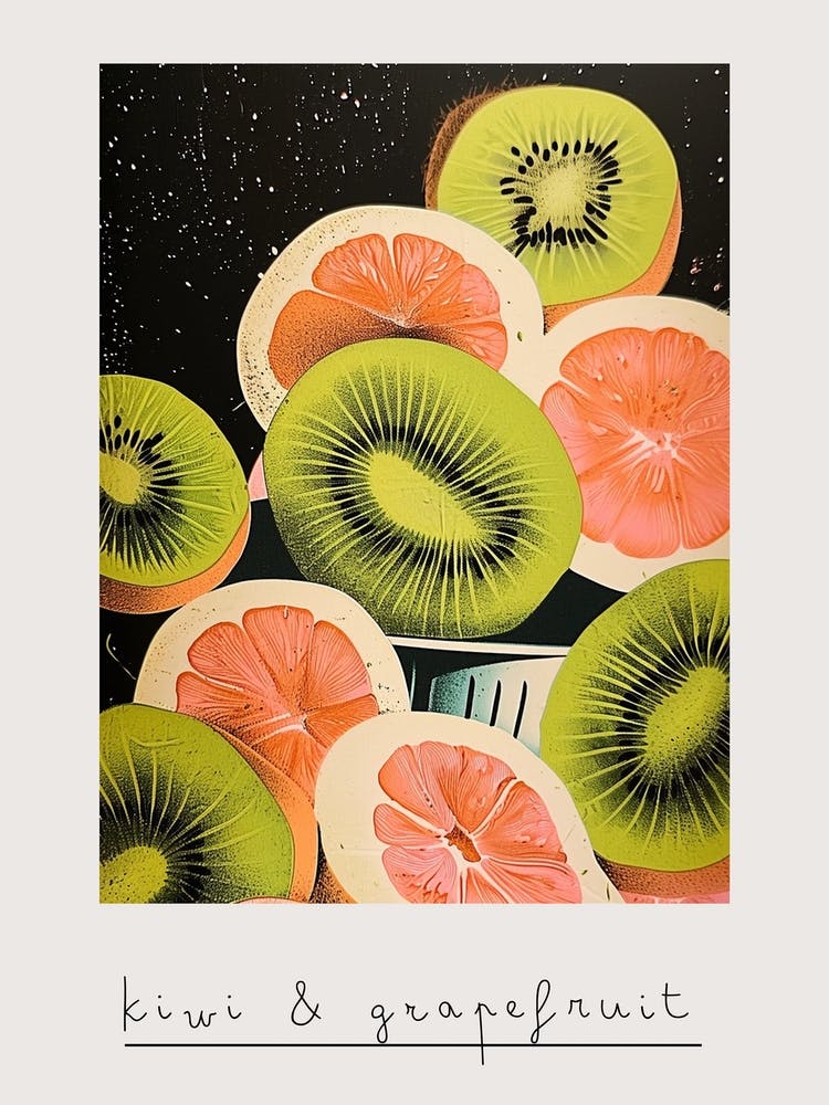 Art Deco Kiwi & Grapefruit Poster