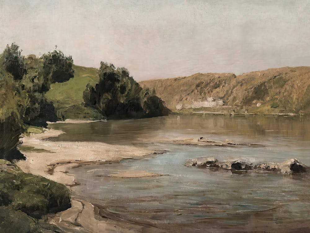 Flusslandschaft, Gedämpfte neutrale Vintage-Kunst