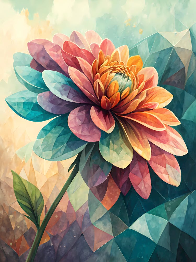 Oil Painting Style Abstract Geometric Dahlia Vibrant Petal Art