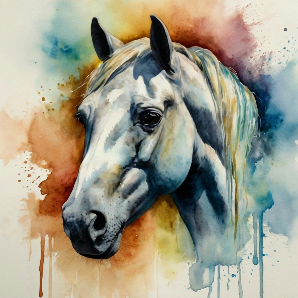 White Horse Watercolor Painting