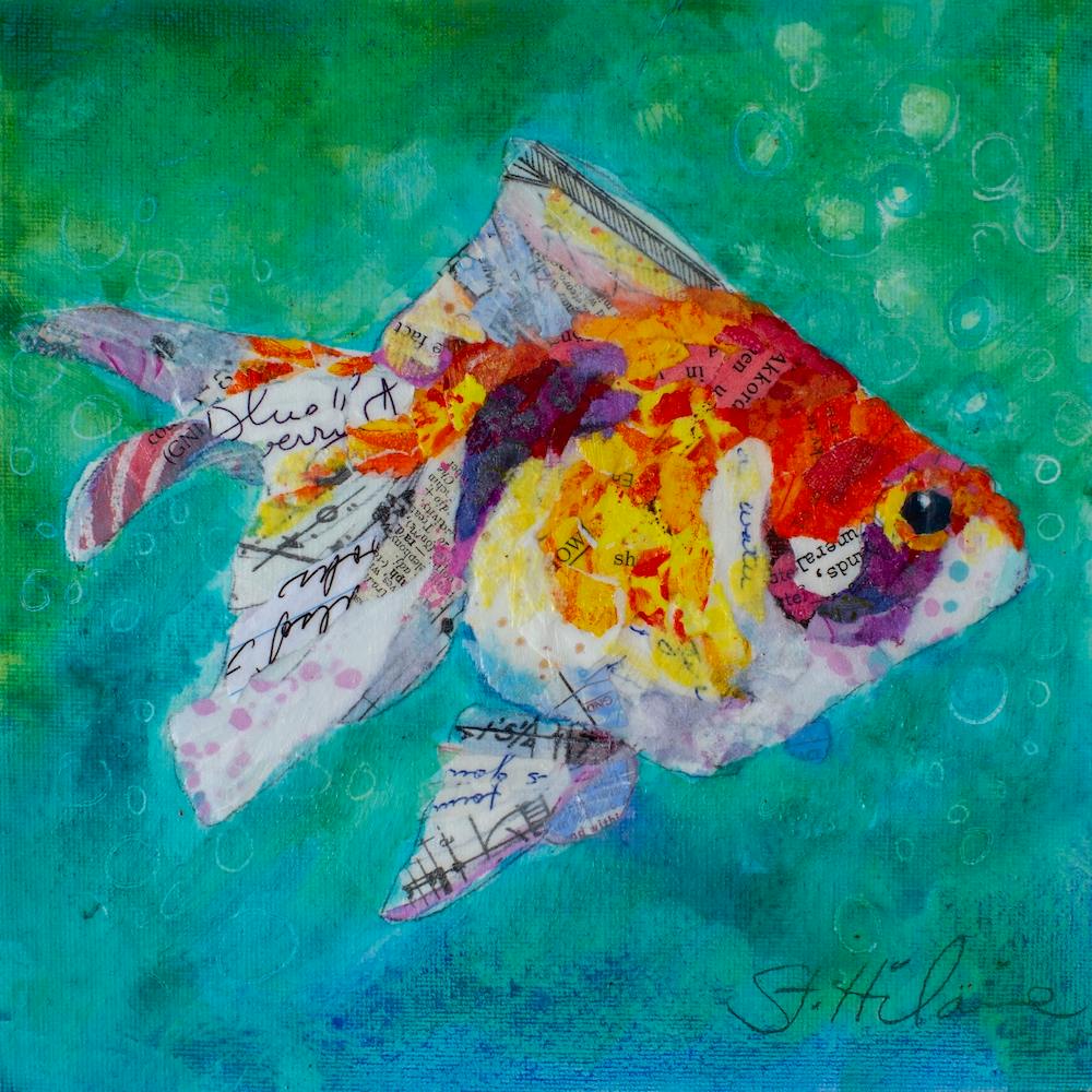 Colorful Collage Artwork Fan Tail Goldfish Square