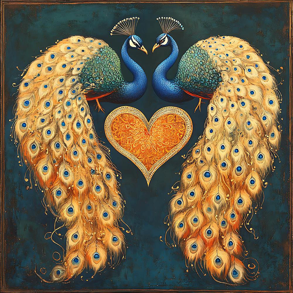Baroque-Inspired Peacock Heart Design Background 4