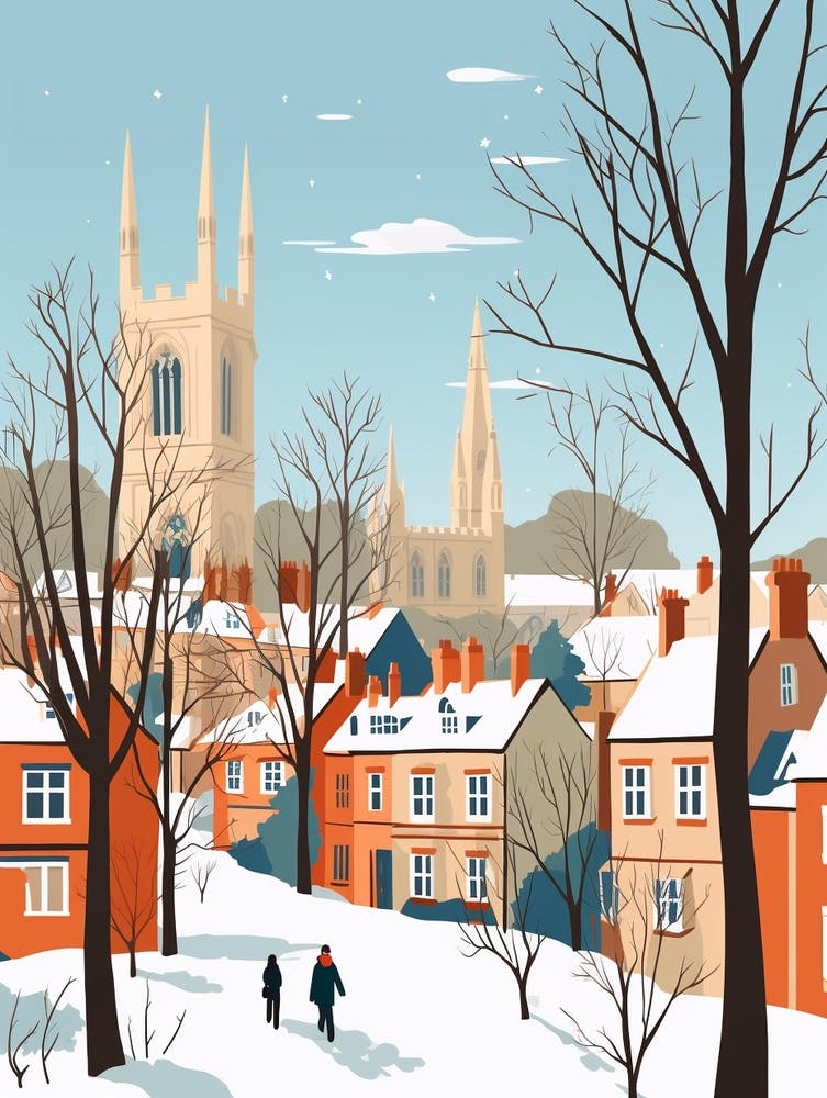 Retro Winter Illustration Canterbury United Kingdom 3