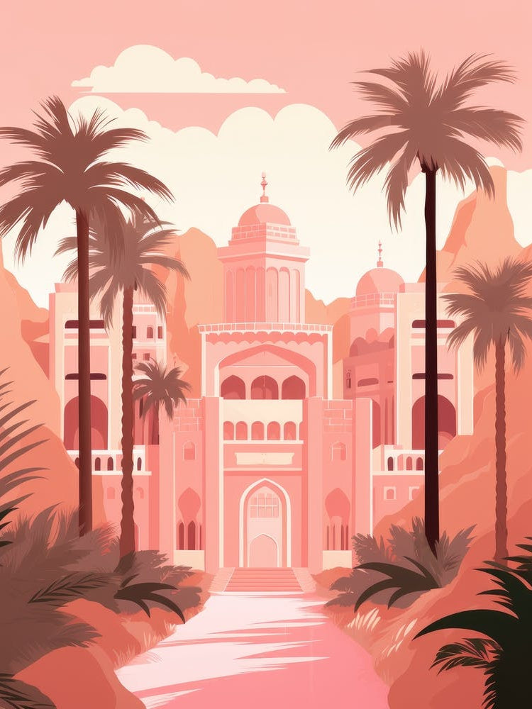 Pink Castle With Palm Trees 