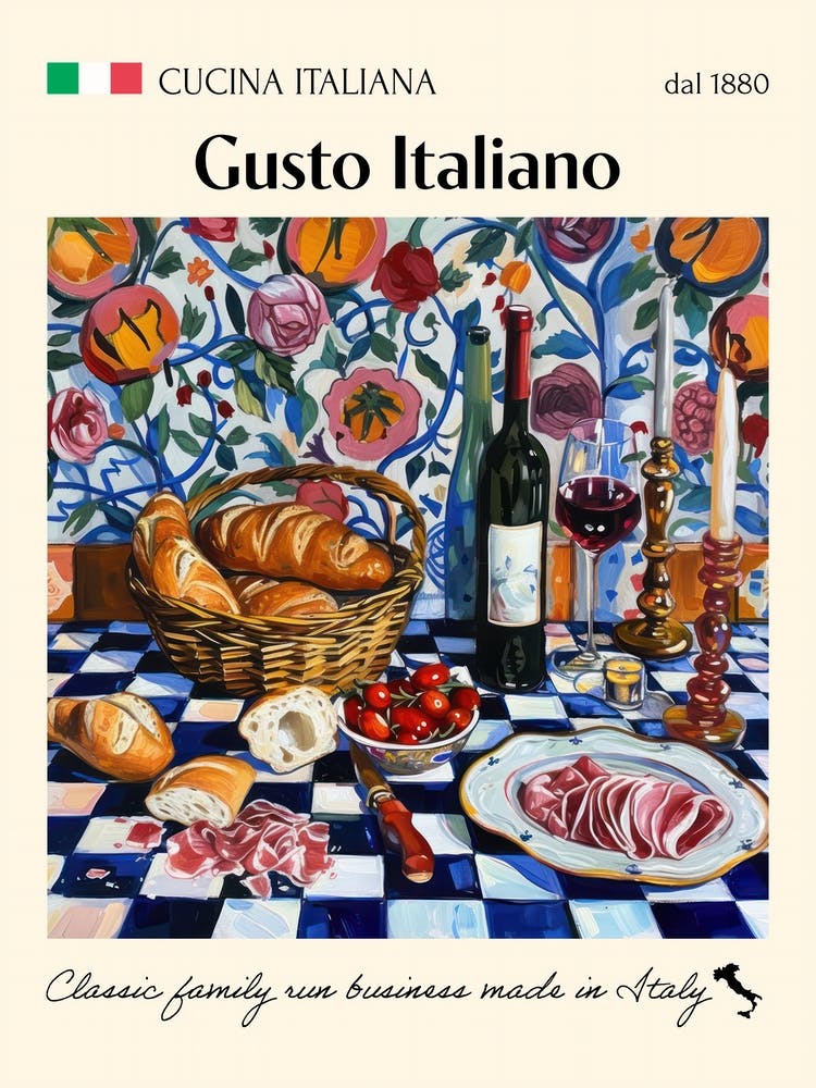 Gusto Italiano Trattoria Italian Poster Food Kitchen