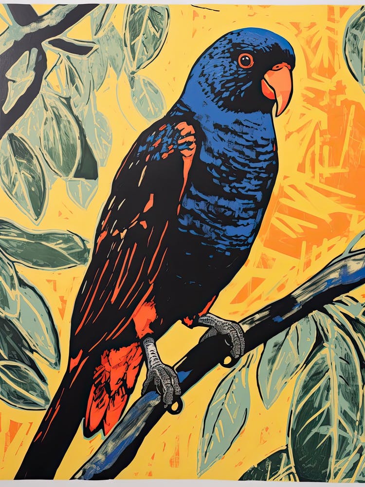 Lorikeet, Woodblock Animal Drawing 2