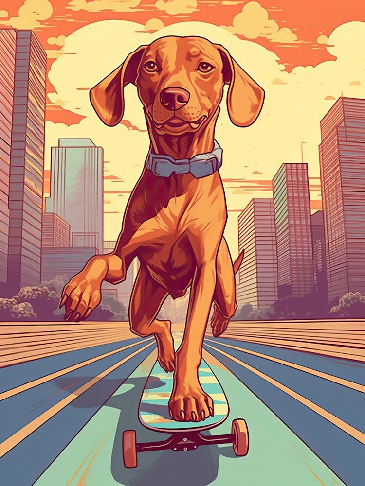 Vizla Dog Skateboarding Illustration 1