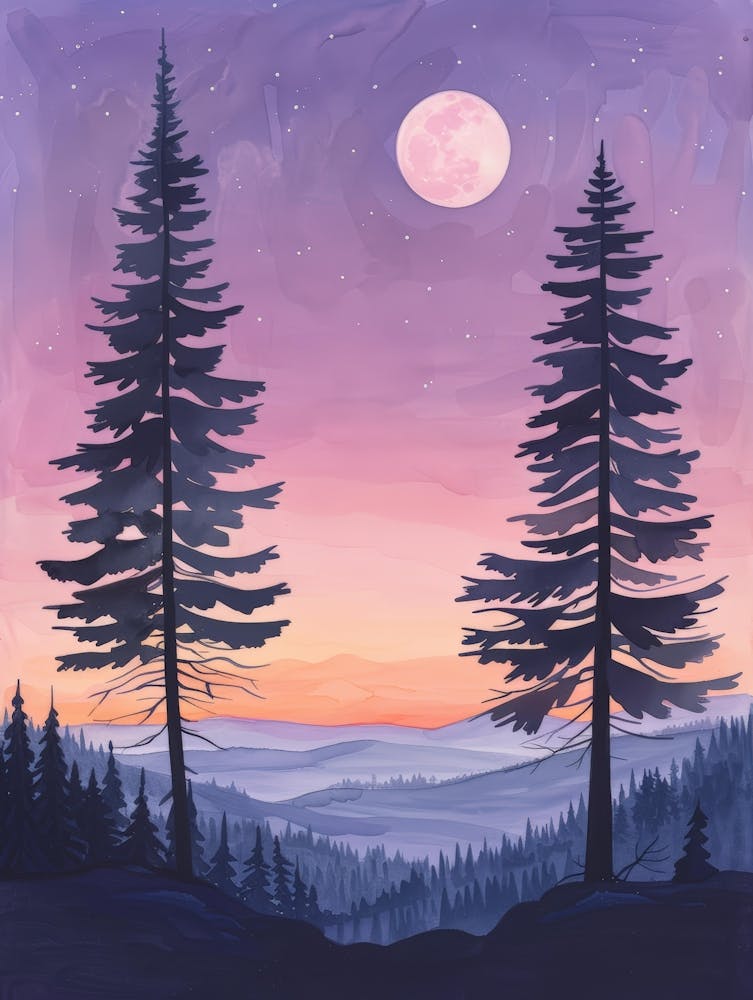 Coucher de soleil avec des pins 1
