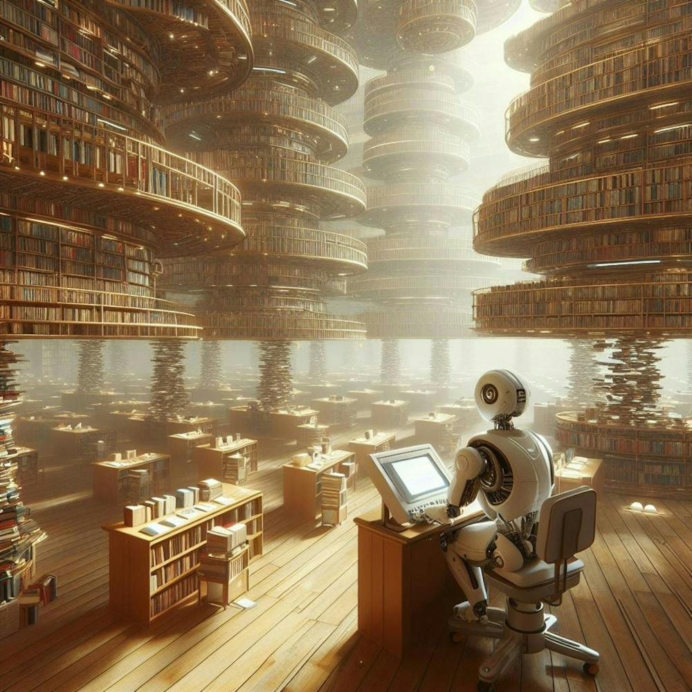 An Endless Library With Books That Float To Readers On Command, Overseen By A Robotic Librarian