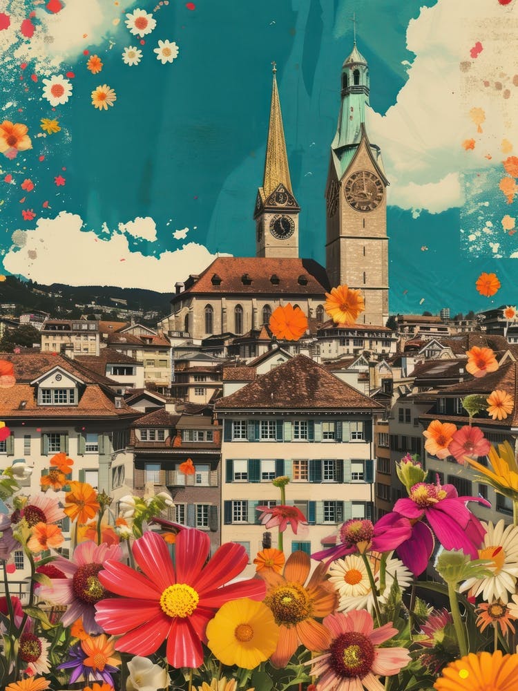 Zurich   Floral Retro Collage Style 1
