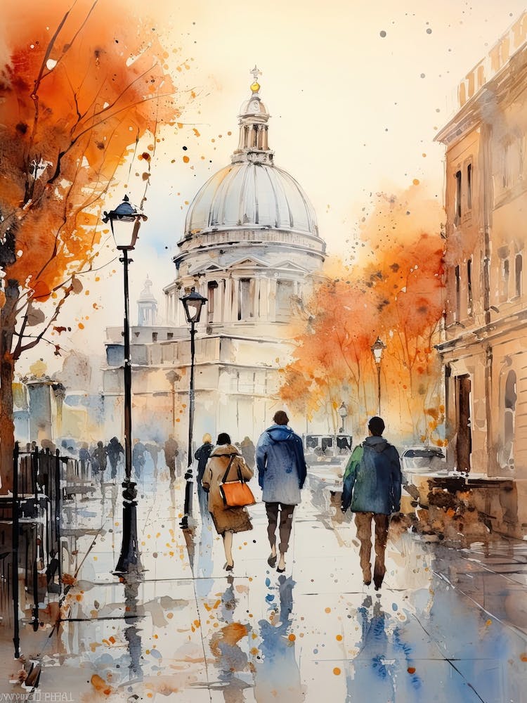 Rome Italy In Autumn Fall, Watercolour 4