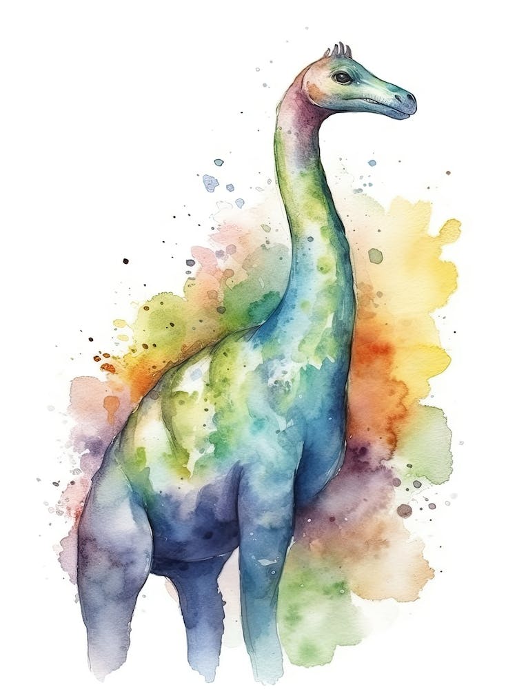 Brachiosaurus Süßer Dinosaurier Aquarell 3