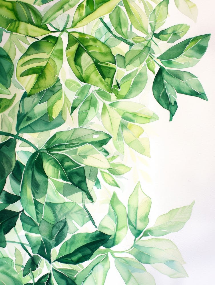 Watercolor Of Green Leaves