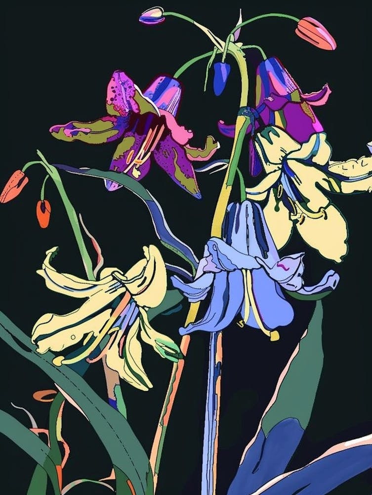 Neon Flowers On Black Bluebell 1