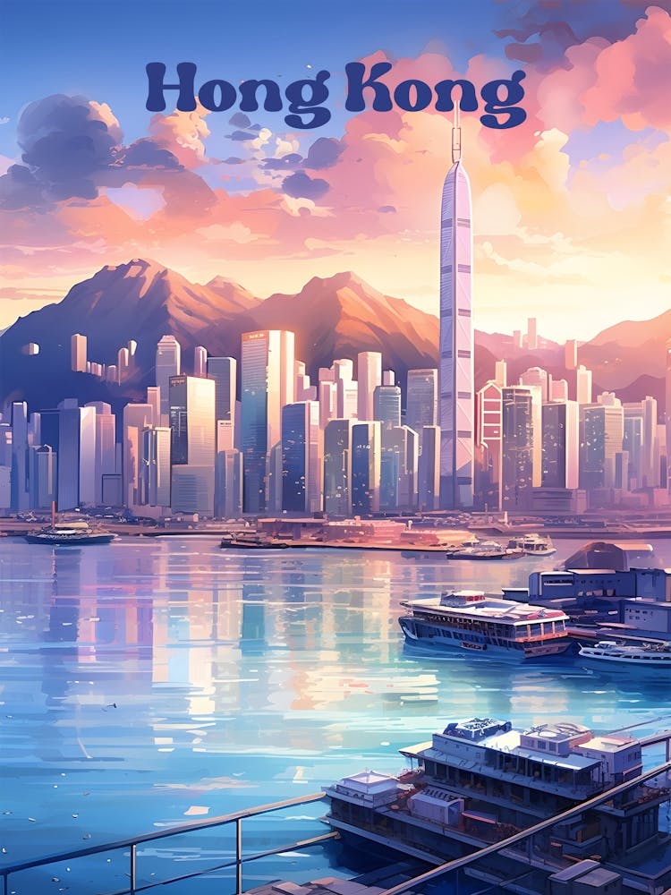 Hong Kong Night Life Modern Travel Illustration