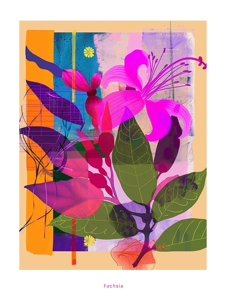 Fuchsia 3 Neon Flower Collage Poster