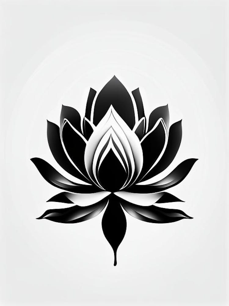 Fleur de Lotus, Symbole Bouddhiste Géométrique Noir et Blanc 4