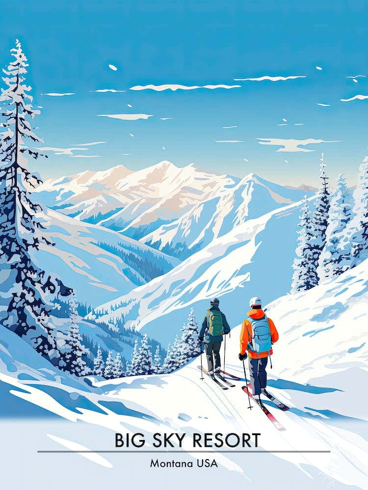 Big Sky Resort   Montana Usa, Ski Resort Poster Illustration 1