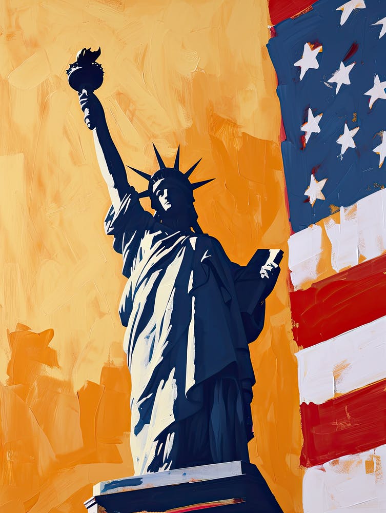 Liberty und die amerikanische Flagge, USA