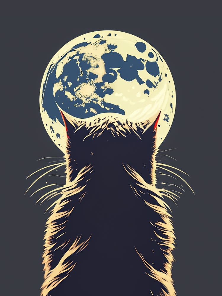 Cat Silhouette Under Moonlight