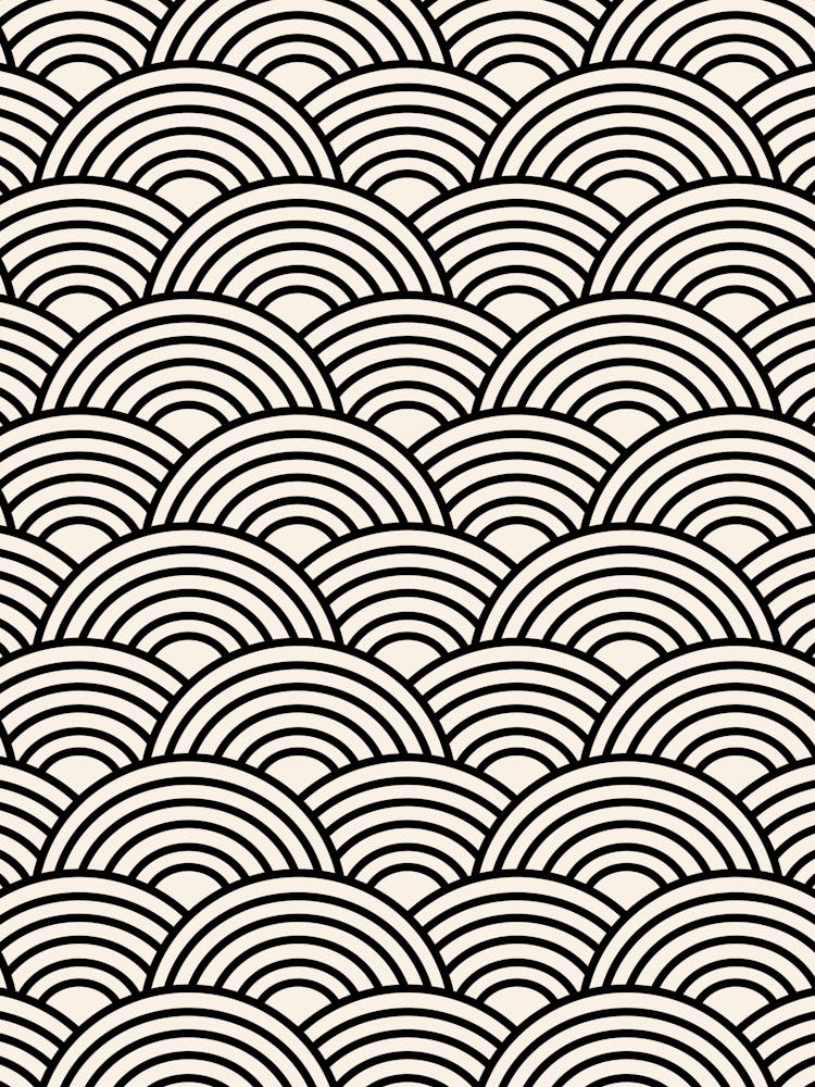 Japanese Seigaiha Wave Black And Cream White