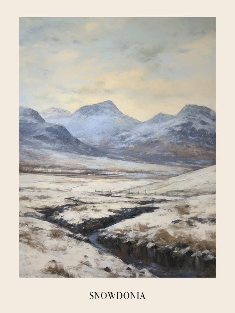 Vintage Winter Painting Poster Snowdonia National Park United Kingdom 4