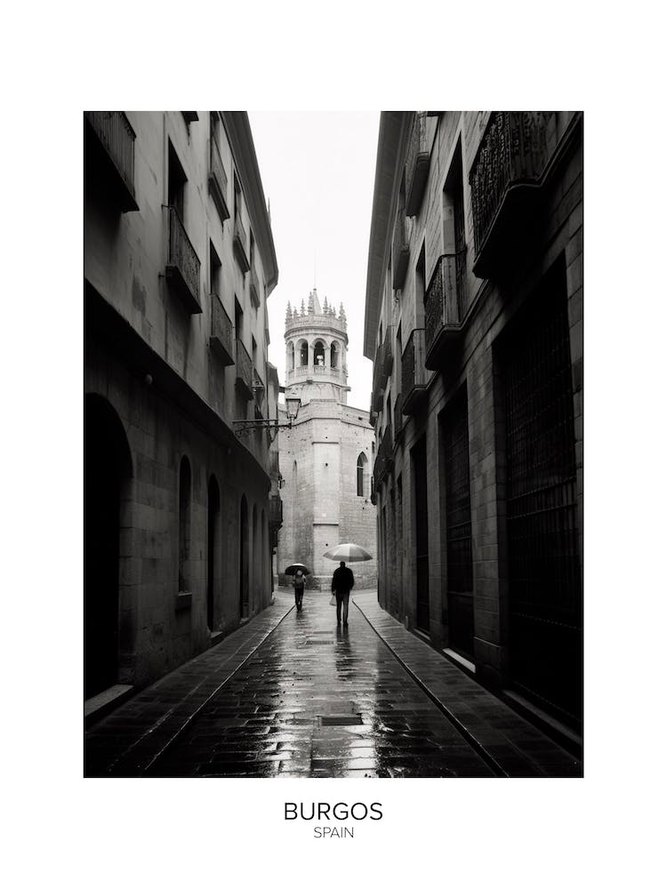 Poster Of Burgos, Spain, Black And White Analogue Photography 4