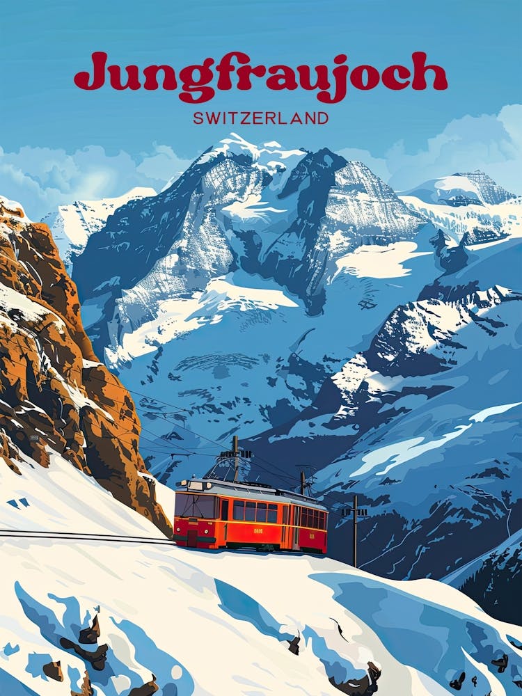 Jungfraujoch Switzerland Bernese Alps Digital Travel Illustration