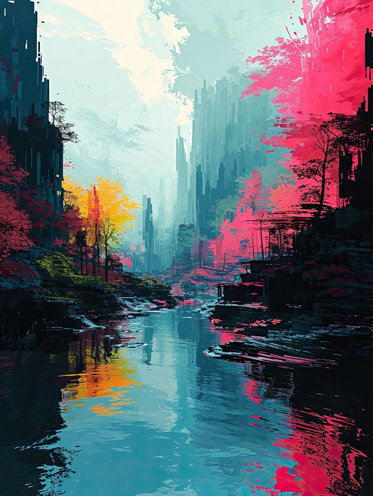 City By The River | Pixel Minimalism Art Series