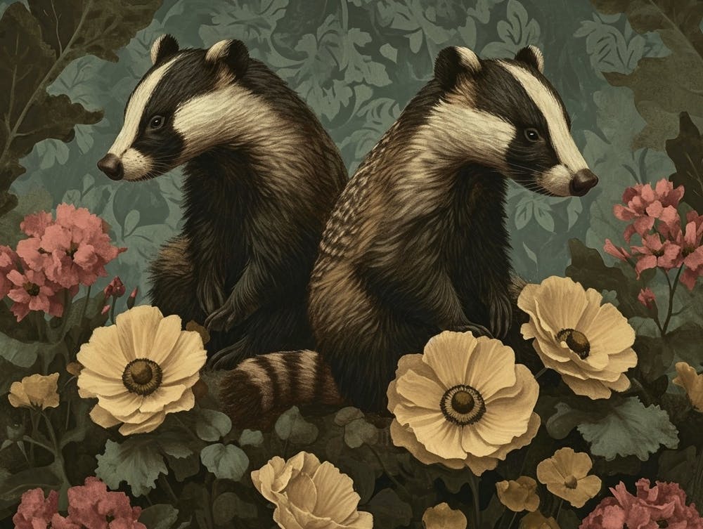Floral Animal Illustration Badger 4