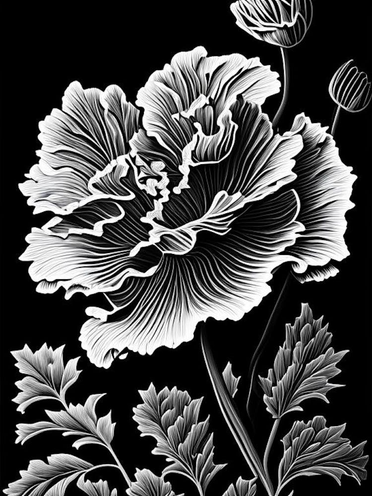 Carnation Leaf Linocut 2