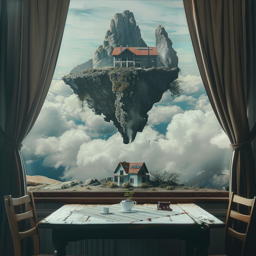 Floating Dreams: A Glimpse Beyond the Window Surrealist Tradition