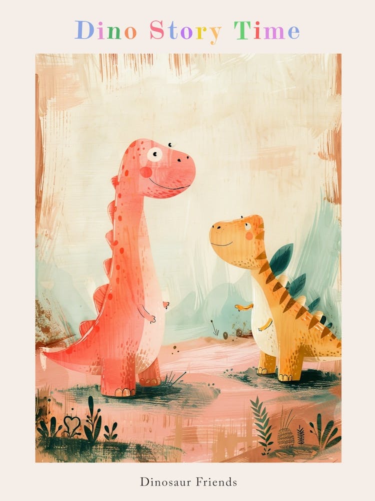 Watercolour Storybook Dinosaur Friends Painting Poster