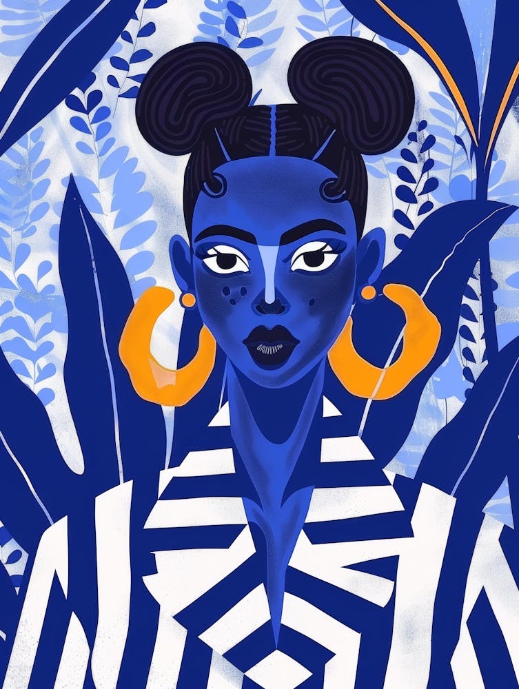Femme Bleue Aux Boucles d'Oreilles Créoles