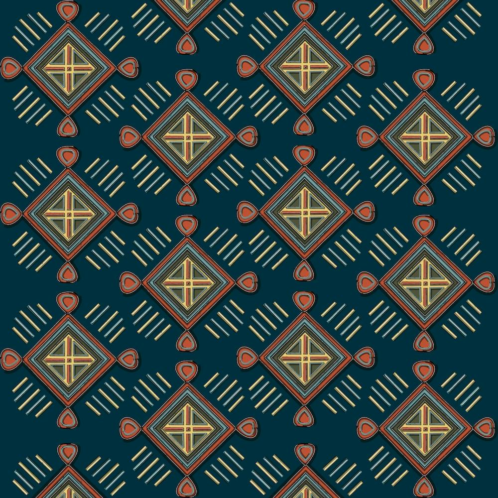 Abstract Egyptian Pattern Design inspired by the Nubian Culture With Dark Blue Green Background 