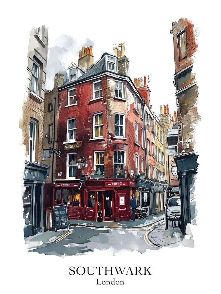 Southwark London Borough   Street Watercolour 3 Poster