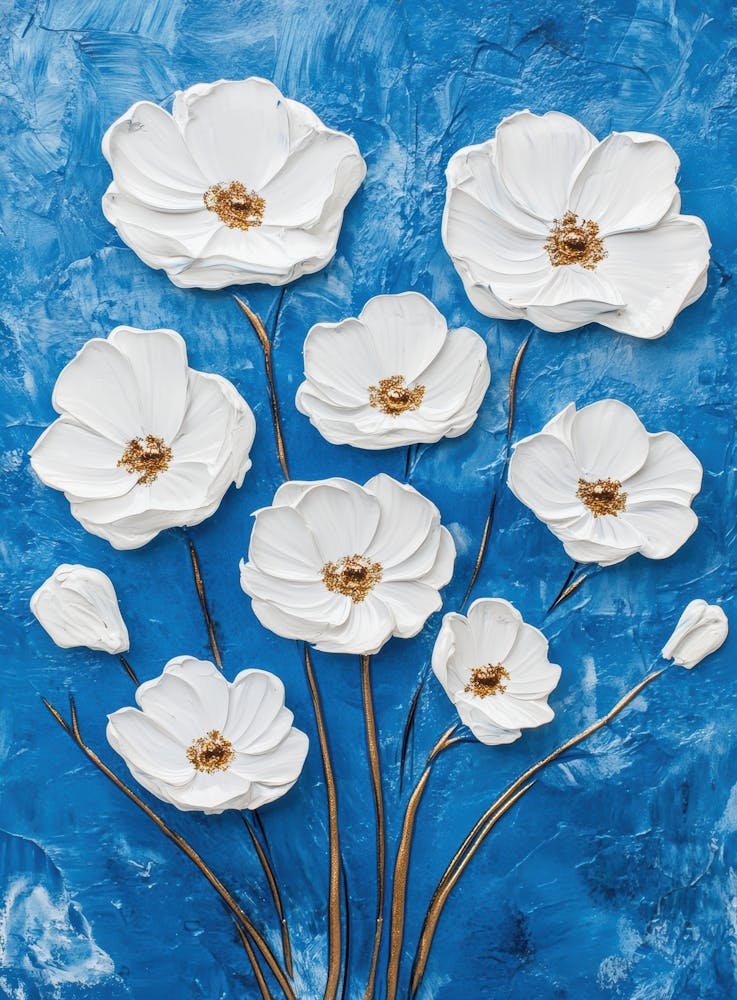 Fleurs Blanches Sur Bleu