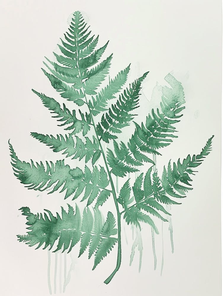 Green Ink Painting Of A Netted Chain Fern 1