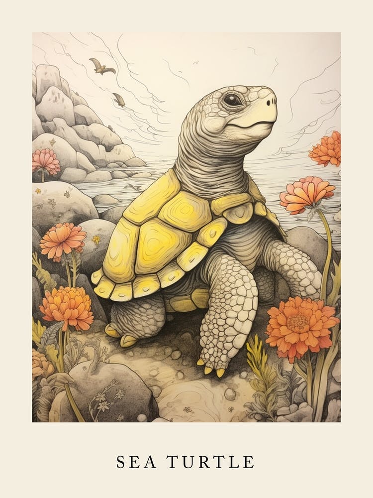 Beatrix Potter Inspired  Animal Watercolour Sea Turtle