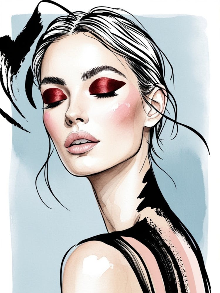 Illustration Of A Woman With Red Eyes