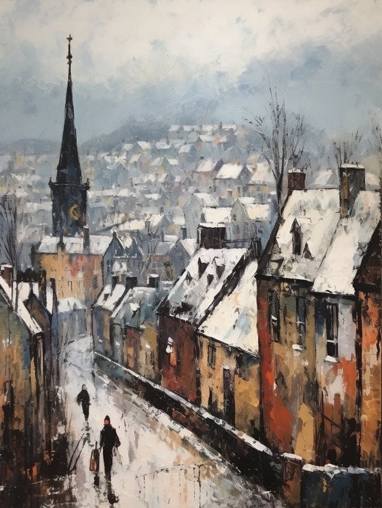 Vintage Winter Painting Edinburgh Scotland 4