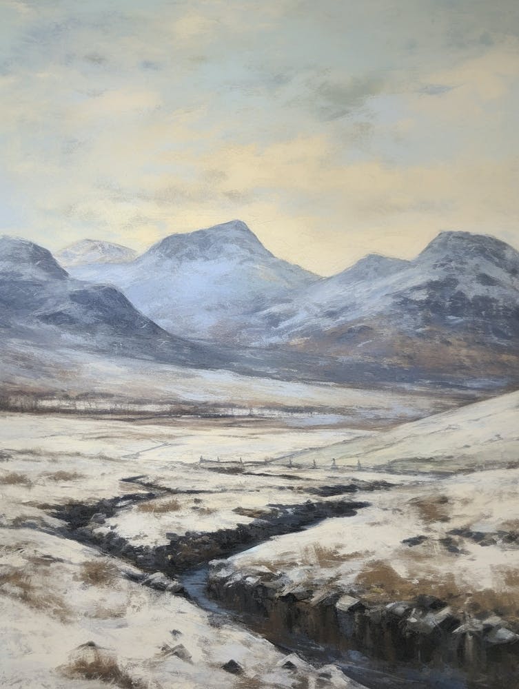 Vintage Winter Painting Snowdonia National Park United Kingdom 4