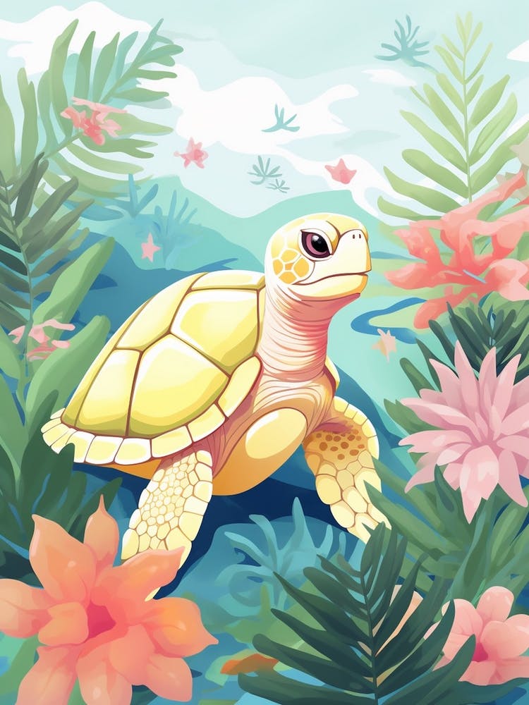 Soft Pastel Digital Illustration Of Sea Turtle 1