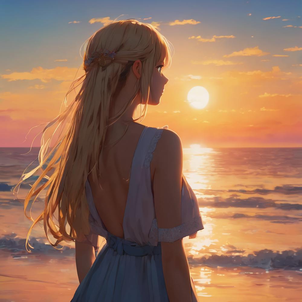 Anime Girl Looking At Sunset
