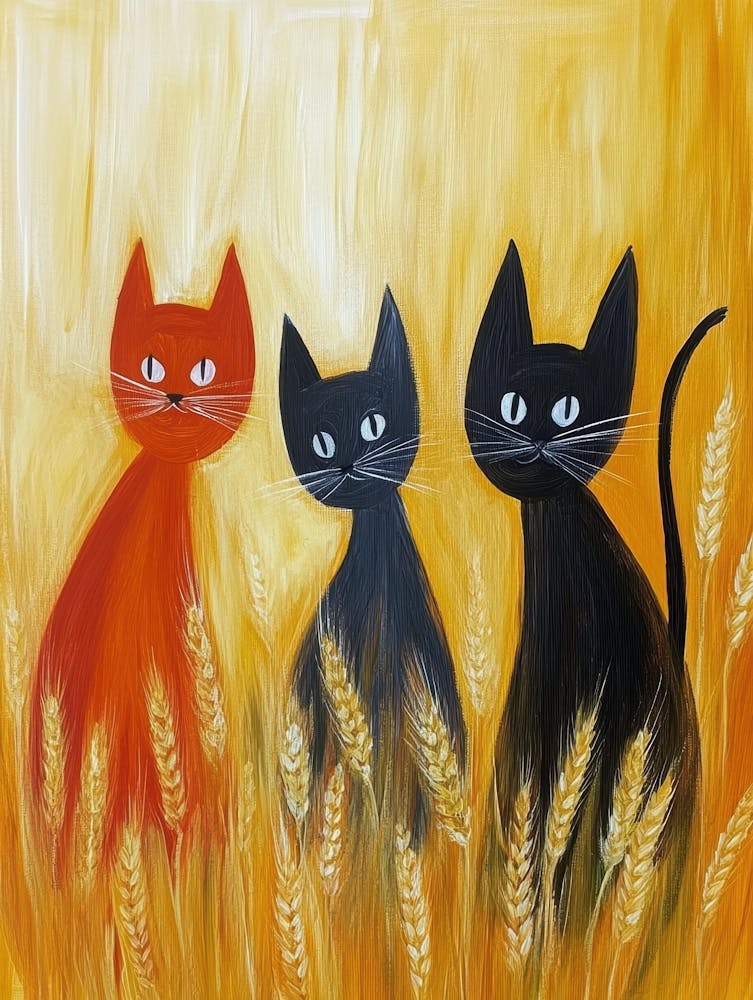 Black Cats In Wheat Field