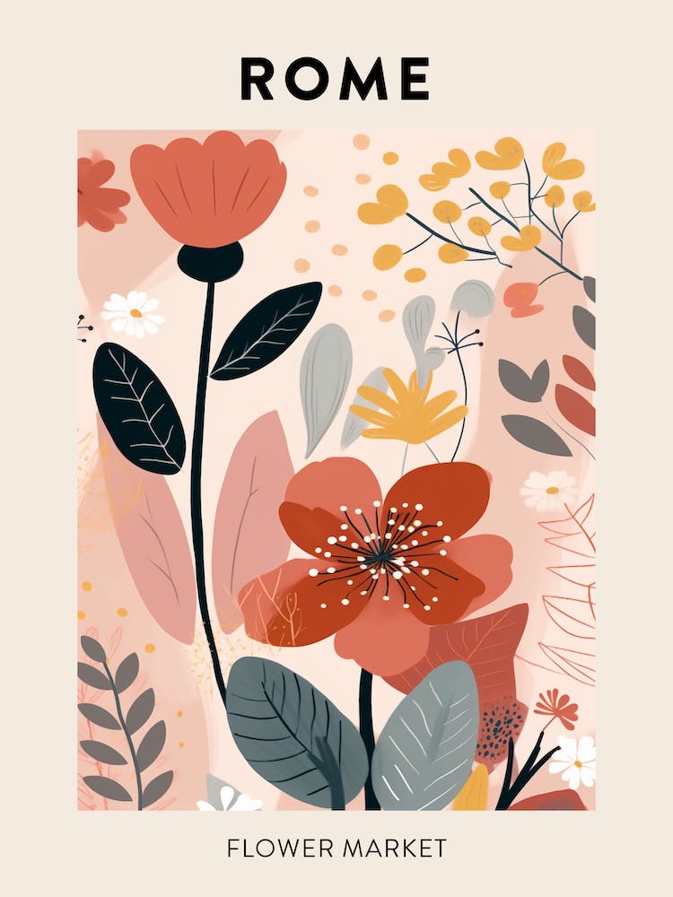 Flower Market Poster Rome Italy