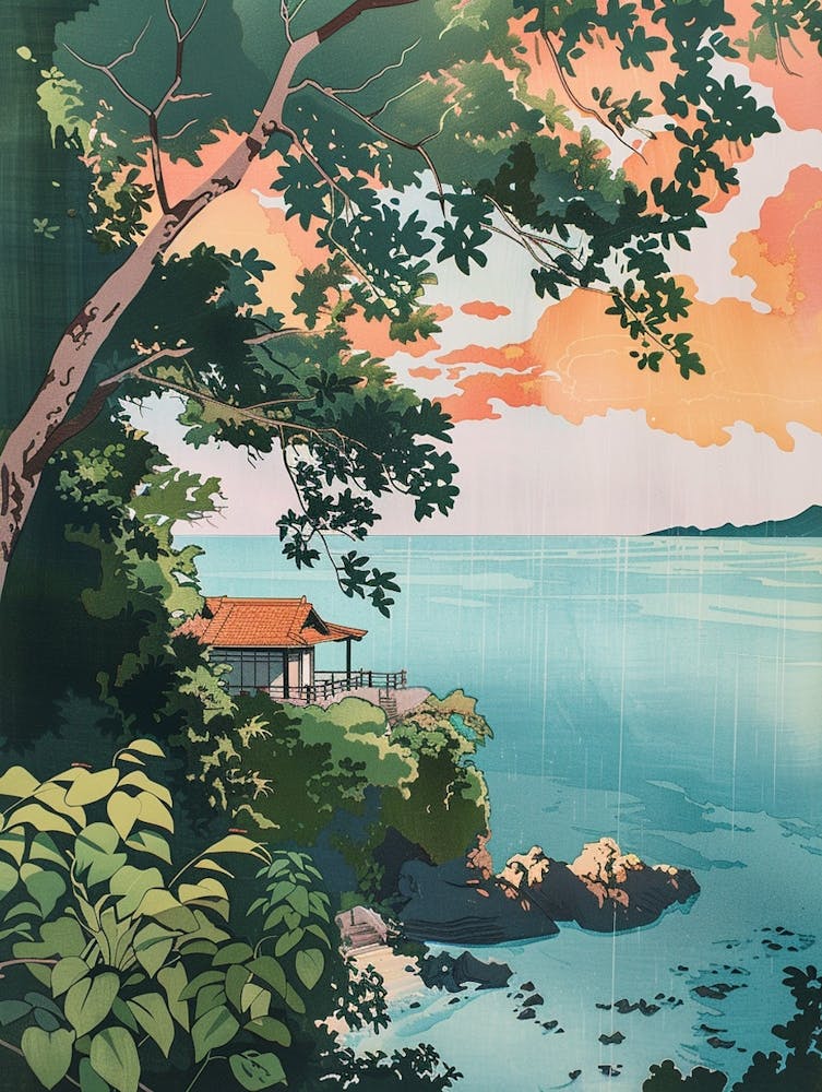 Okinawa Japan 2 Retro Illustration