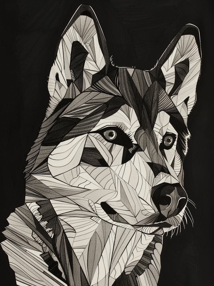 Geometric Husky Black & Grey Line Art